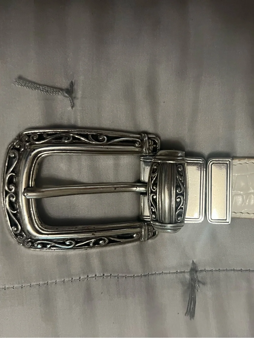 Brighton Reversible Croc Embossed Leather Belt Silver Western Buckle - White / T